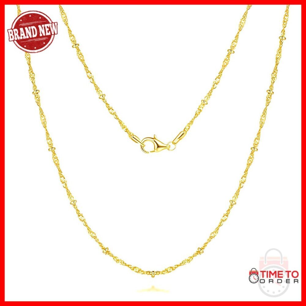 14K Gold Plated Rope Chain Necklace with Beads, Lobster Clasp, 16-26IN